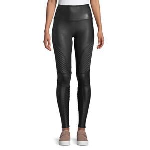 Spanx Women's Faux Leather Moto Ribbed Leggings - Black - Size M